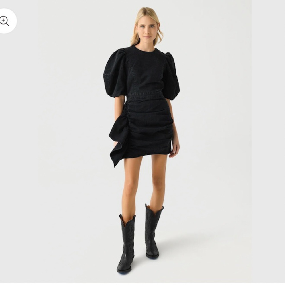 RHODE Women's Pia Black Denim Puff Sleeve Mini Dress Sz. 4
